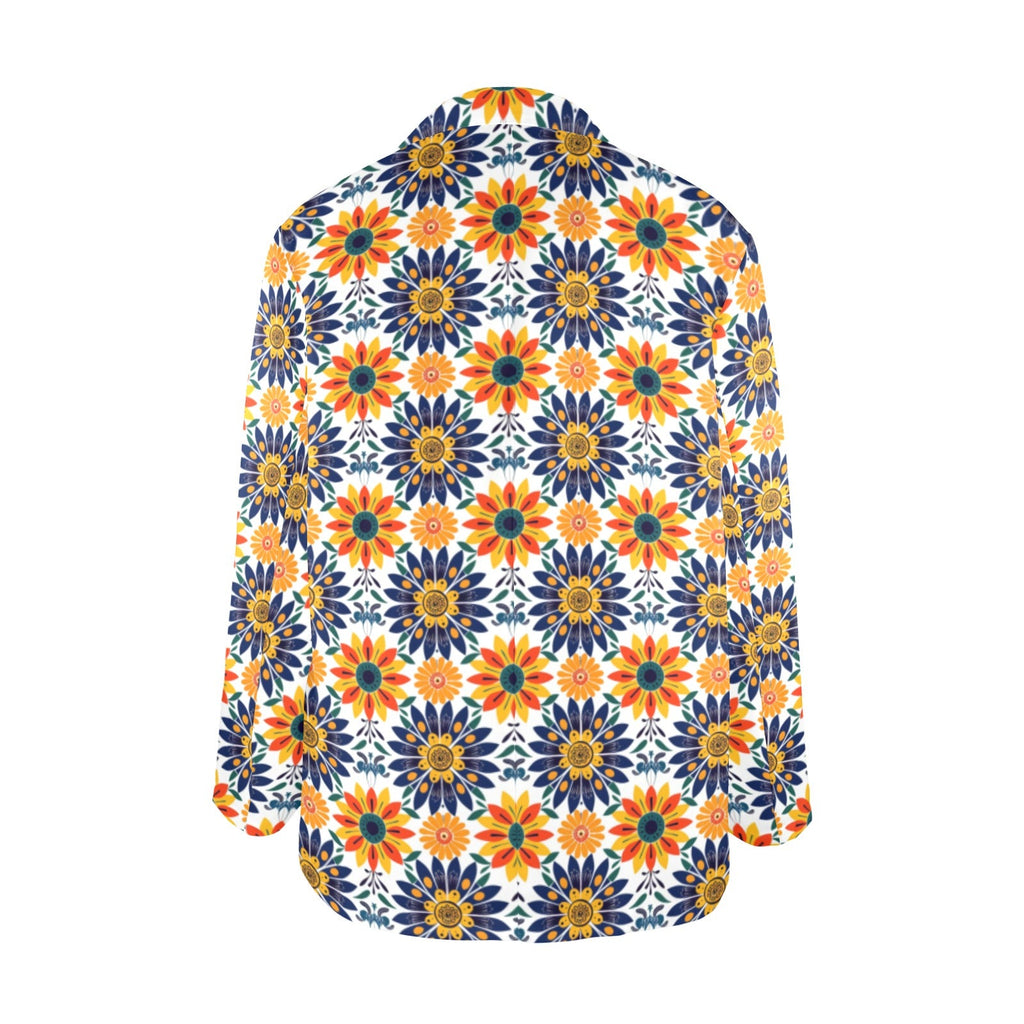 Baha Ranch Colores de Mexico Blue Yellow Mexican Floral Blazer
