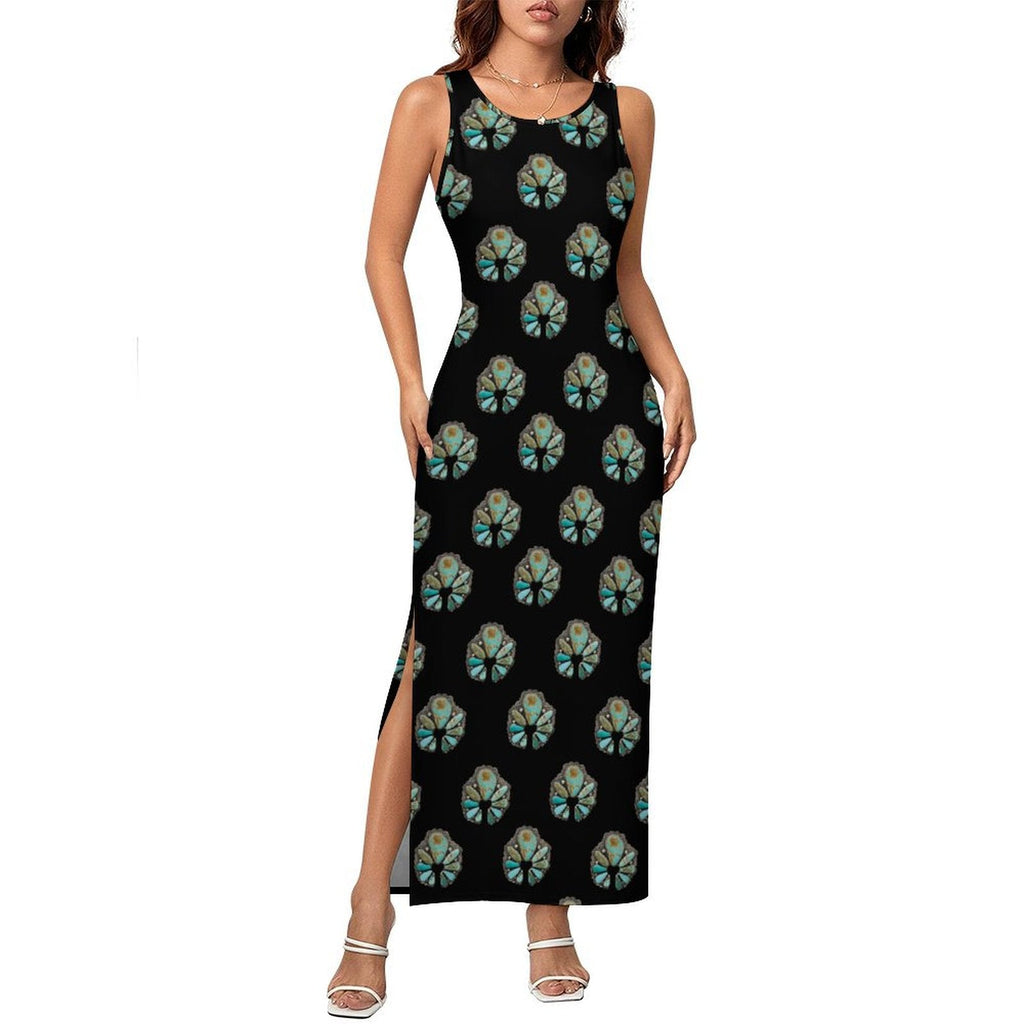 Baha Ranch Turquoise Naja Sleeveless Bodycon Side Slit Maxi Dress