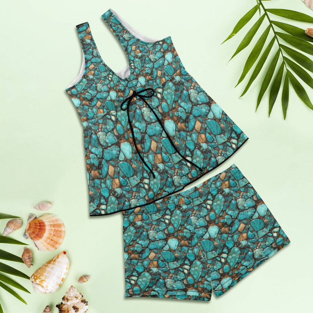 Baha Ranch All Turquoise Tankini & Boy Shorts Swim Set