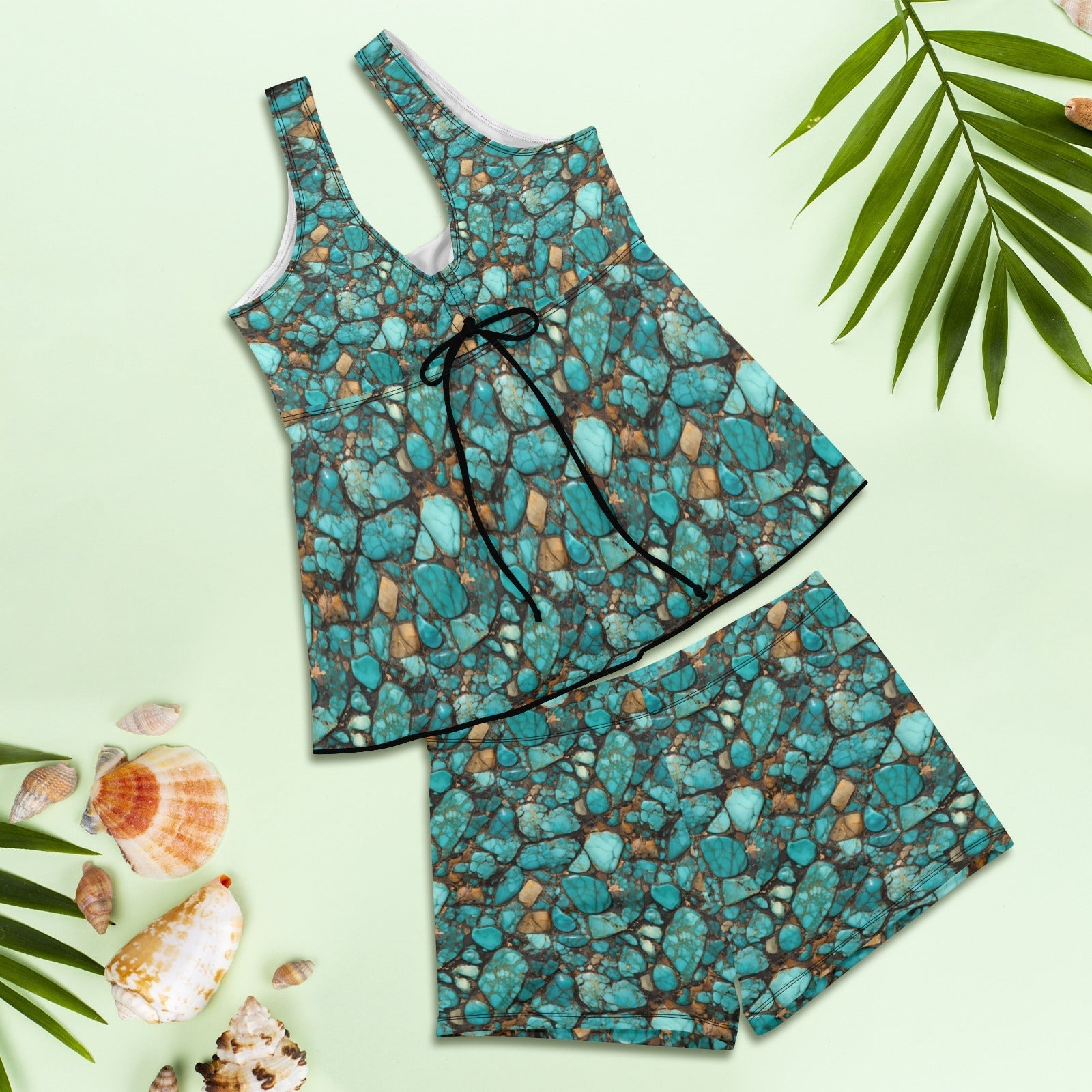 Baha Ranch All Turquoise Tankini & Boy Shorts Swim Set