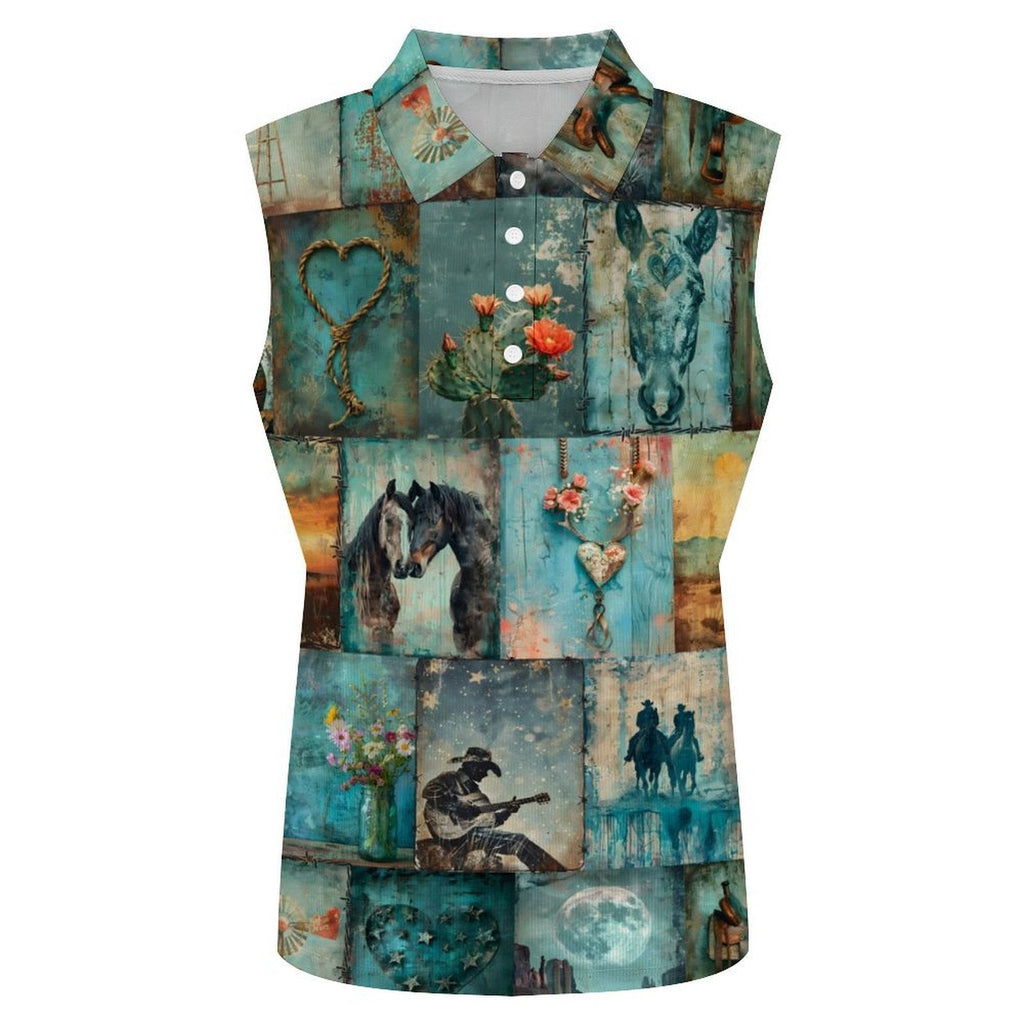 Baha Ranch Turquoise Dreams Sleeveless Polo Tank Top