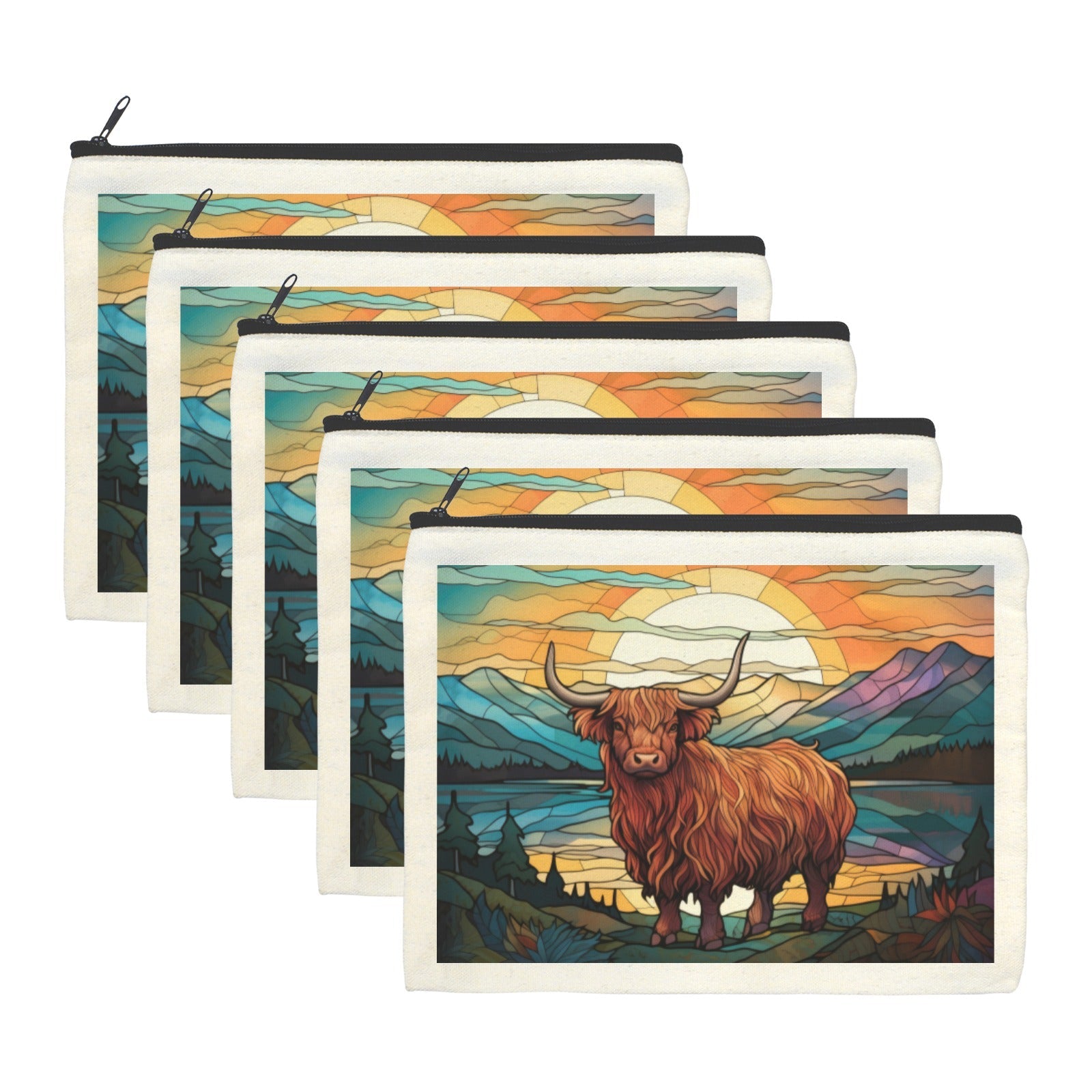 Baha Ranch Stained Glass Highland Cosmetic Bag Pack of 5 Made in America