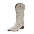 Autumn White Cowgirl Western Long Boots Women Chunky High Heels Pointed Toe Casual Cowboy Knight Mid Calf Boots Shoes Woman