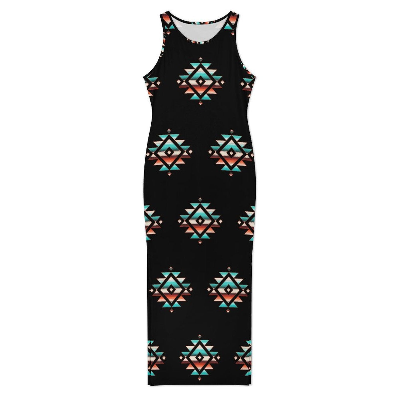 Baha Ranch Southwestern Aztec Sleeveless Bodycon Side Slit Western Maxi Dress
