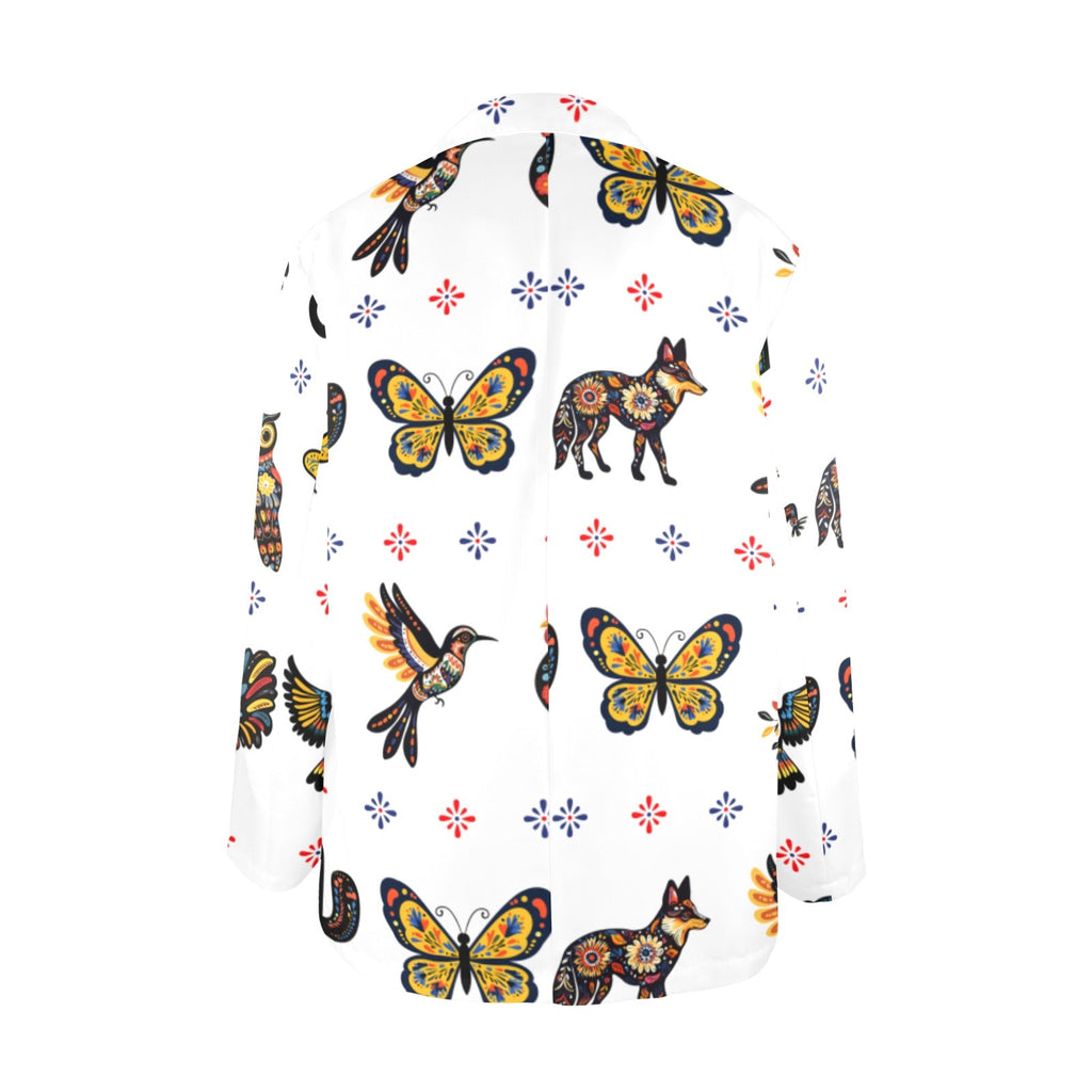 Baha Ranch Colores de Mexico Mexican Talavera Floral Animals Blazer in White