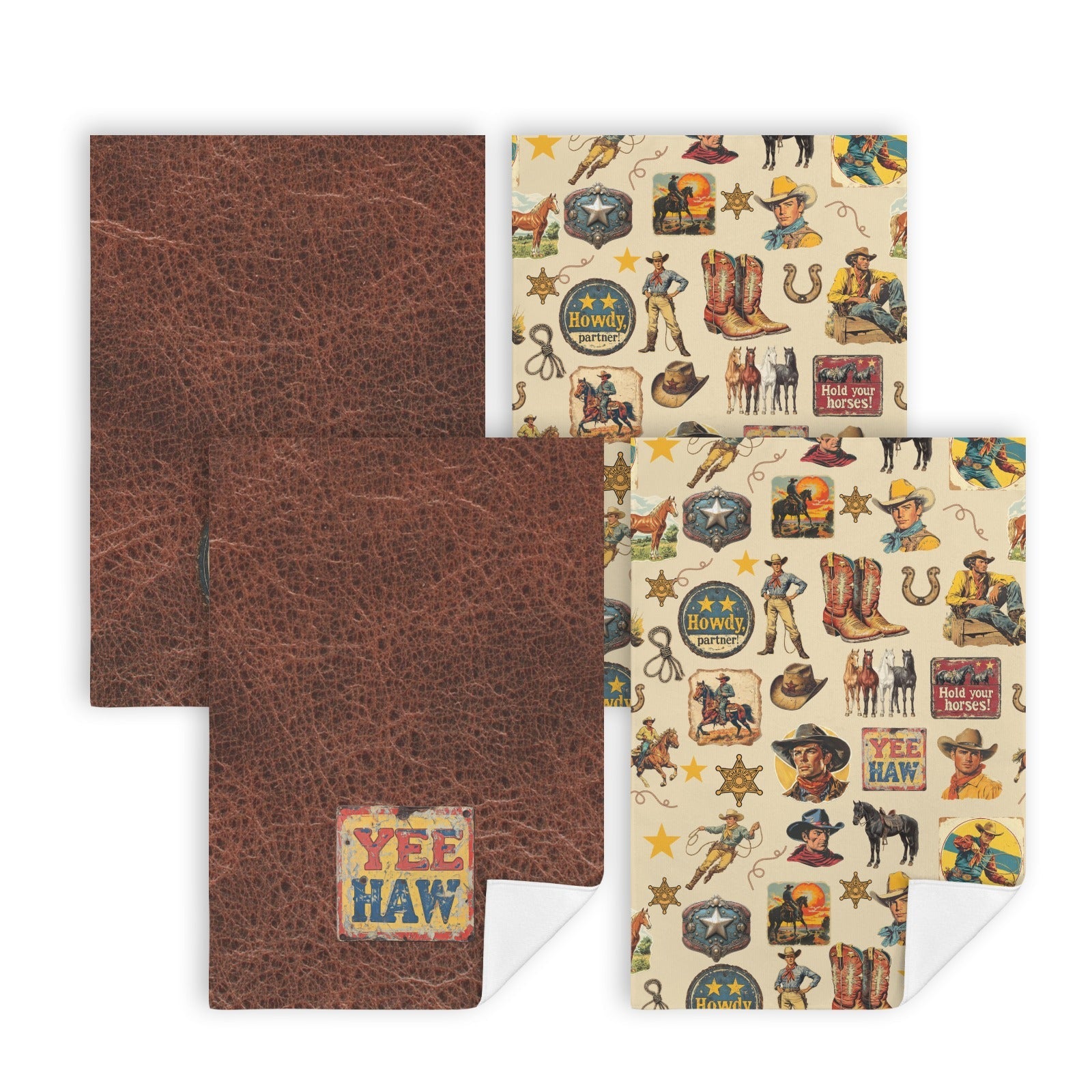Baha Ranch Vintage Cowboy Set of 4 Kitchen Dish Towels Made in America