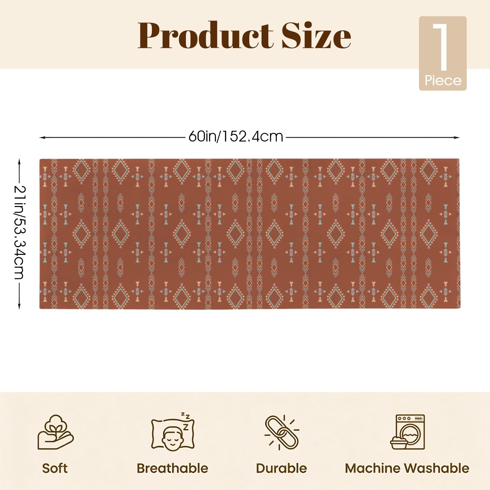 Baha Ranch Brown Aztec Body Pillow Cover Made in America