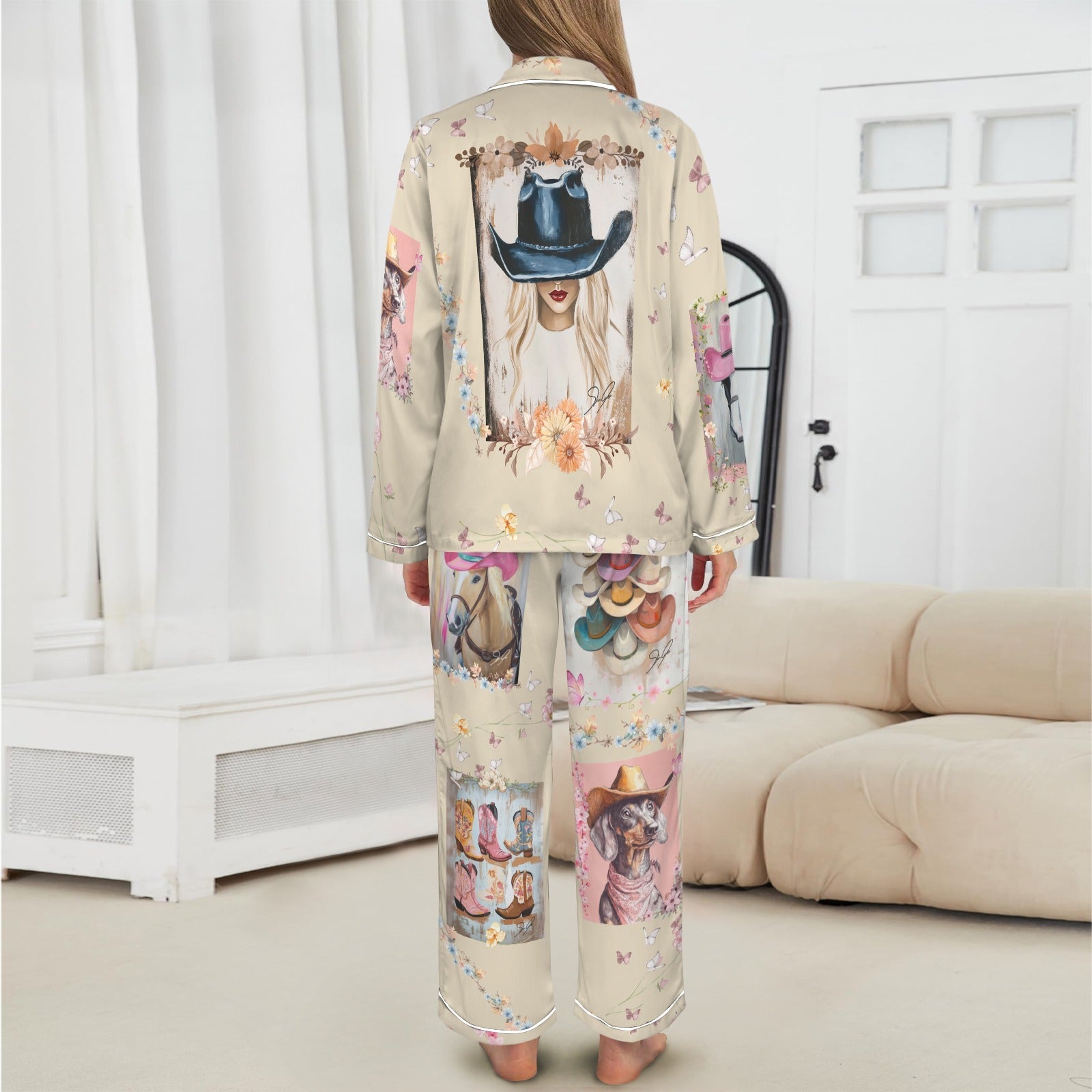 Baha Ranch Danilo Painted Cowgirl Satin Long Pajamas