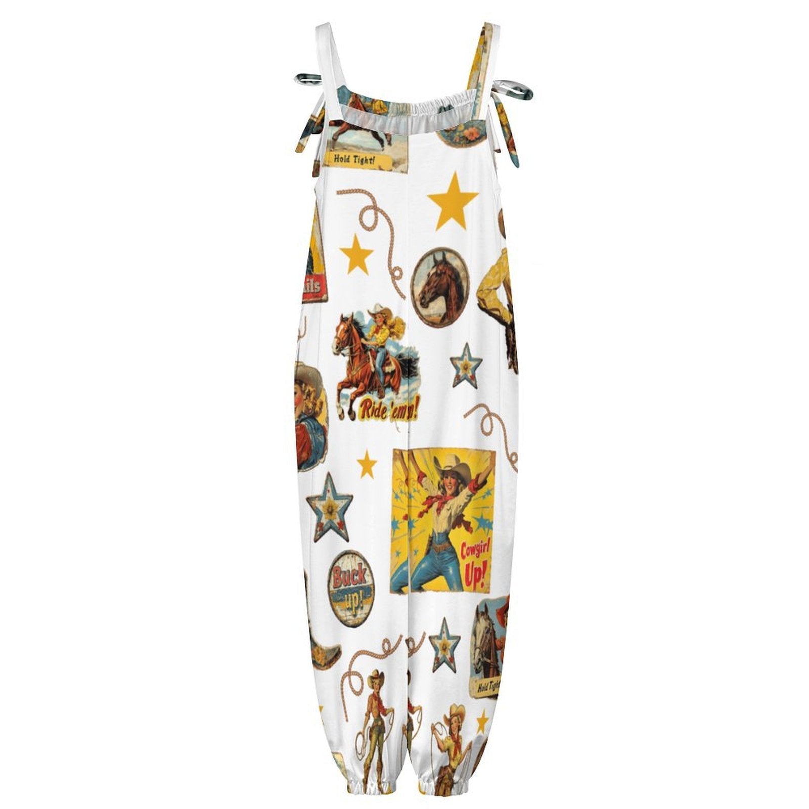 Baha Ranch Vintage Cowgirl Collage Western Overalls Jumpsuit