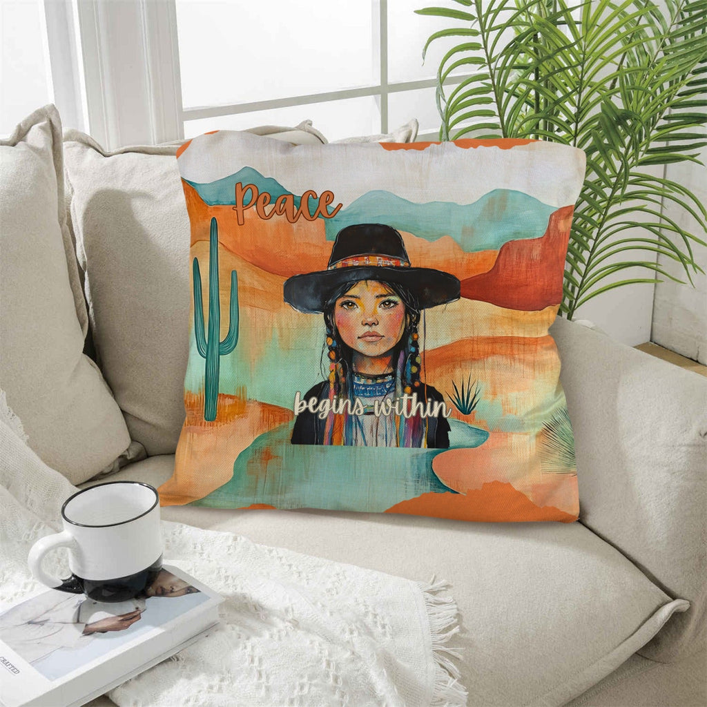 Baha Ranch Native Peace Begins Within Throw Pillow Case Made in America
