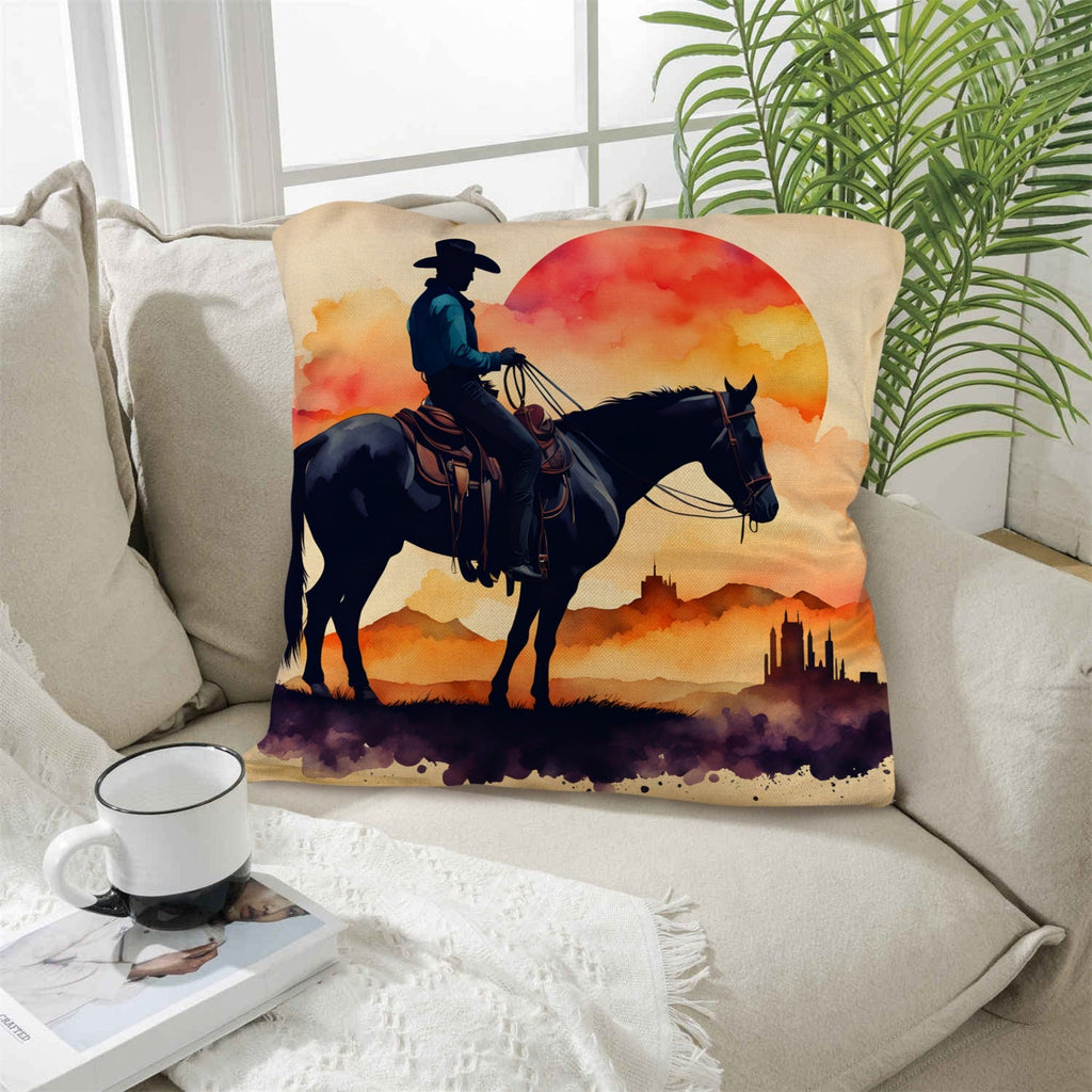 Baha Ranch Watercolor Desert Cowboy Throw Pillow Case Made in America