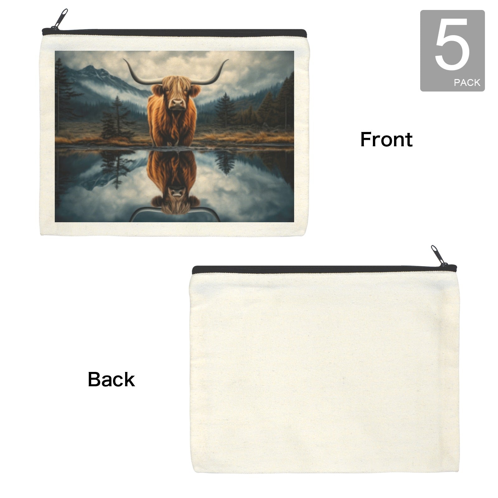 Baha Ranch Reflection Highland Cow Cosmetic Bag Made in America