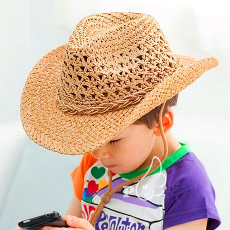 Adult children hat summer men and women tide western cowboy big eaves handmade parent child baby beach sun hat