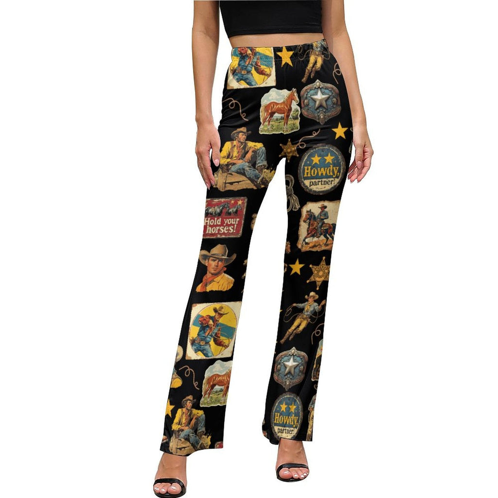 Baha Ranch Vintage Cowboy Collage Western Flare Pants