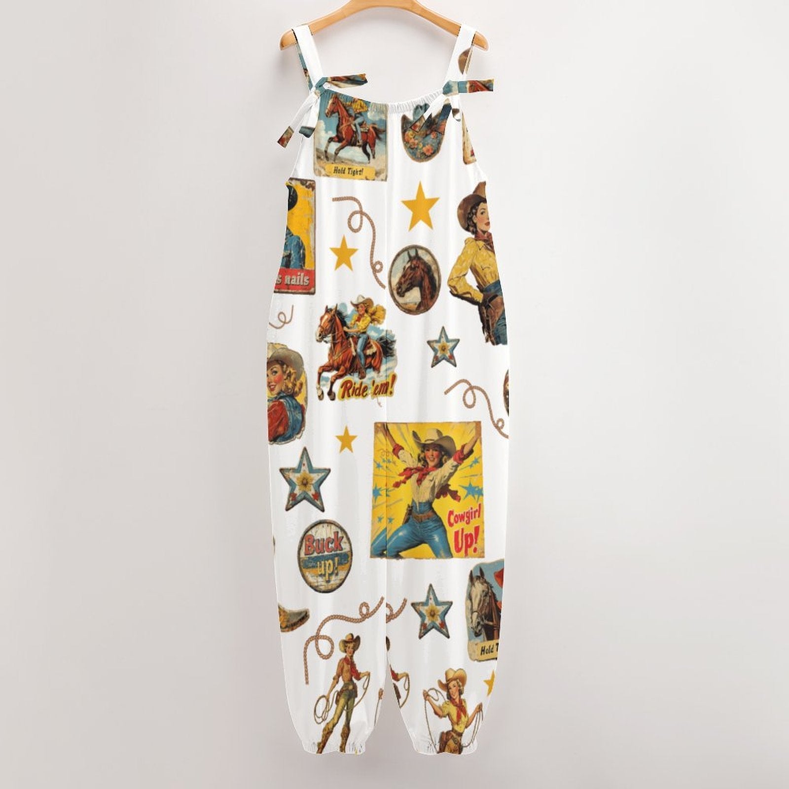 Baha Ranch Vintage Cowgirl Collage Western Overalls Jumpsuit