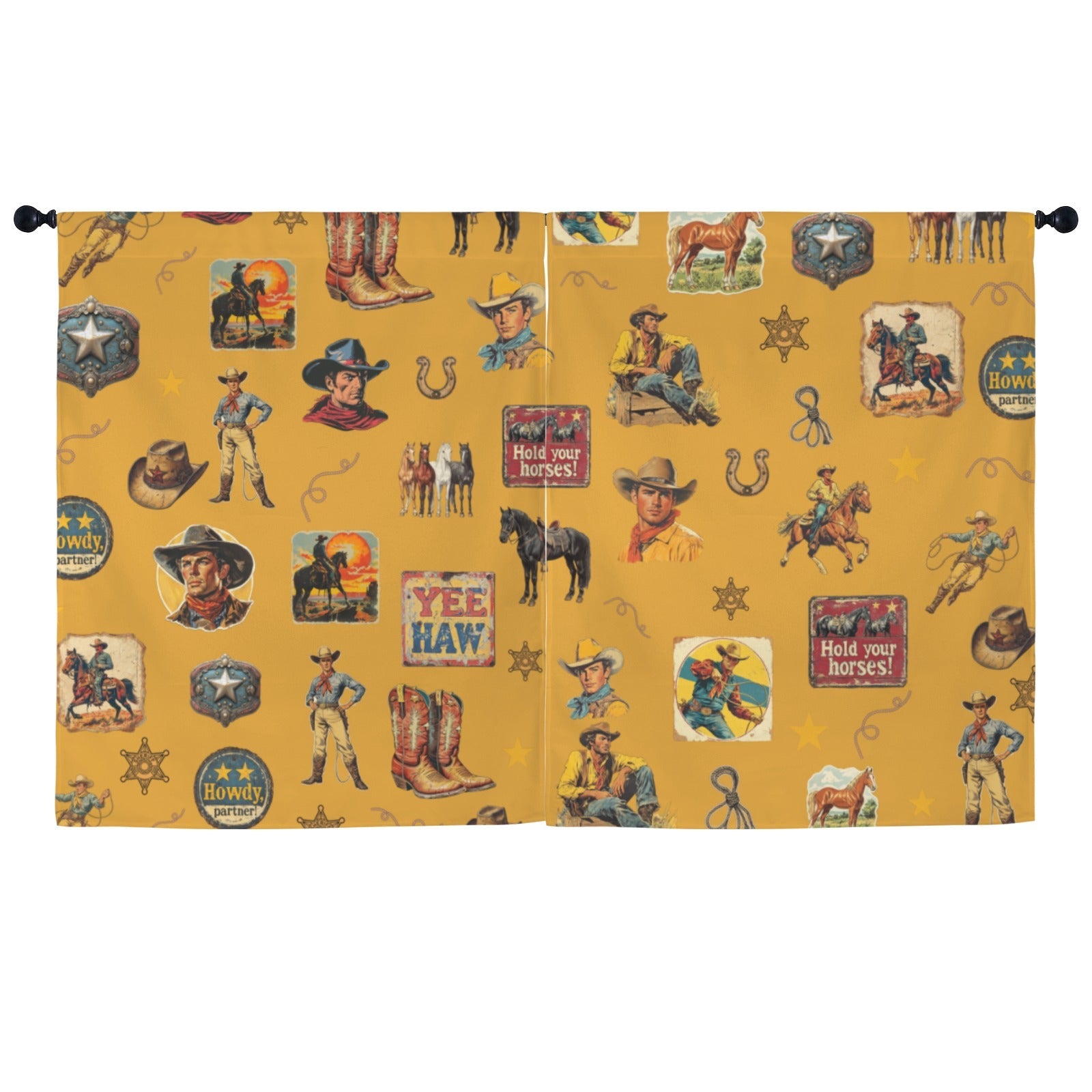 Baha Ranch Vintage Cowboy Collage Western Curtains 52" x 63" Made in America