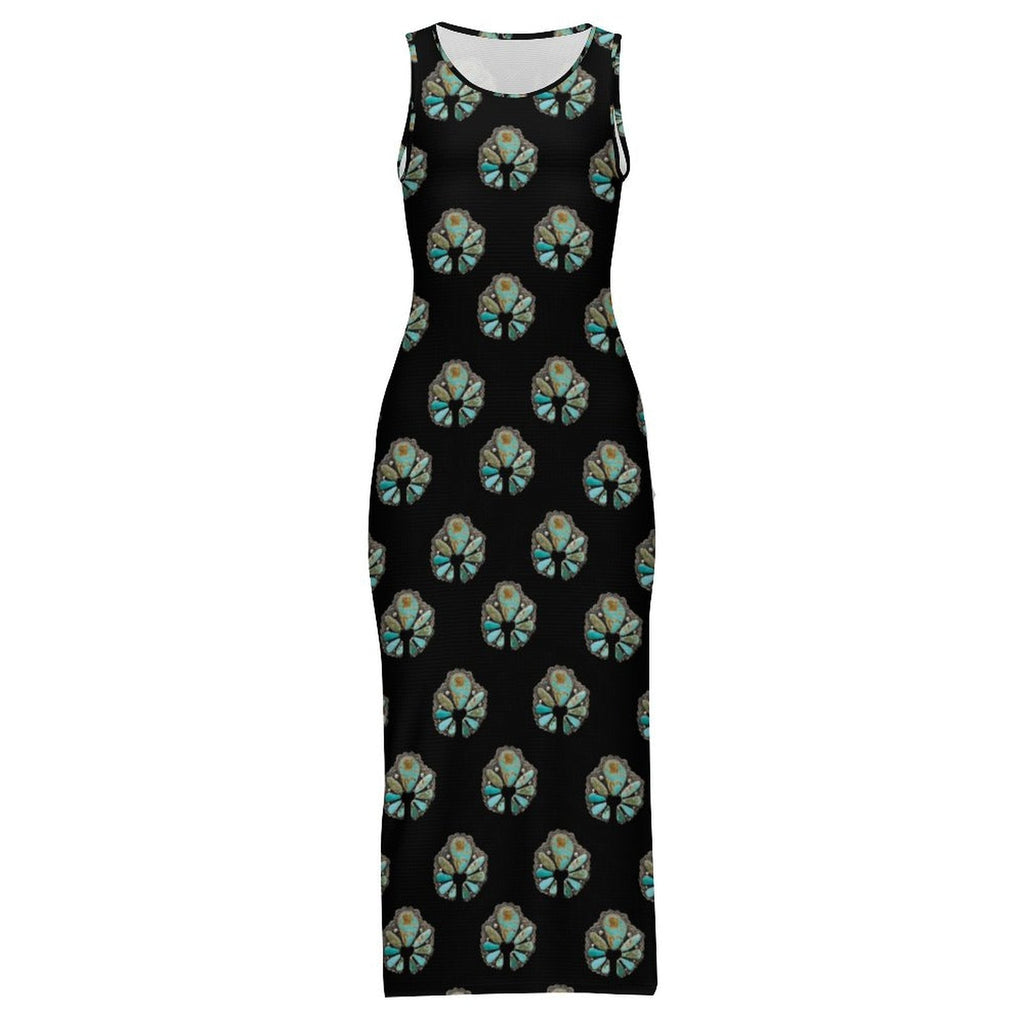 Baha Ranch Turquoise Naja Sleeveless Bodycon Side Slit Maxi Dress