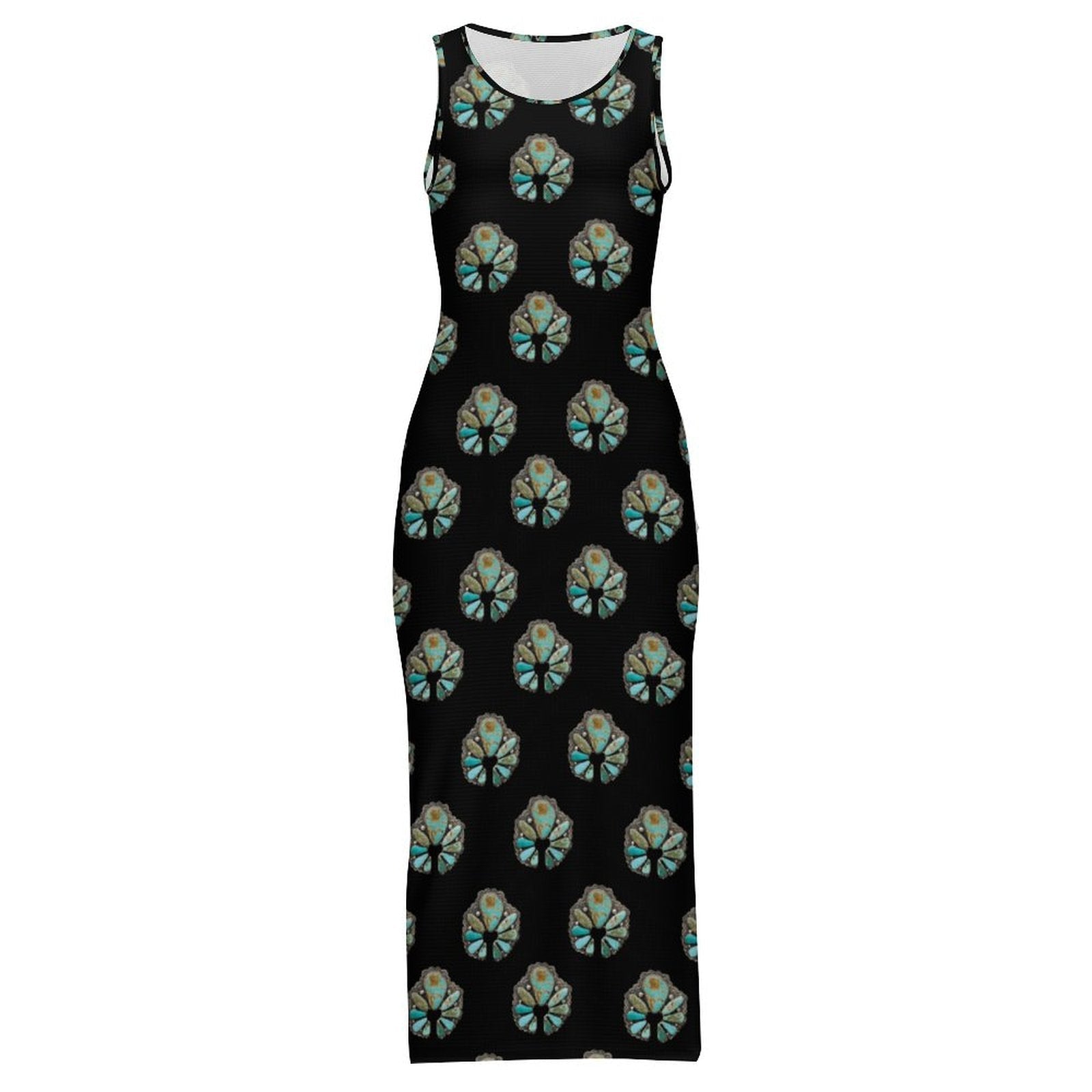 Baha Ranch Turquoise Naja Sleeveless Bodycon Side Slit Maxi Dress