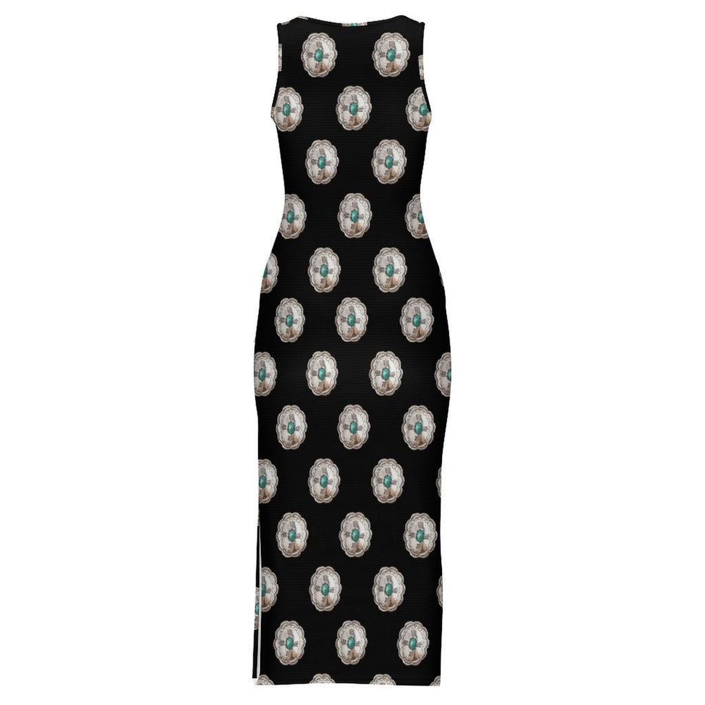 Baha Ranch Silver Concho Slit Maxi Dress