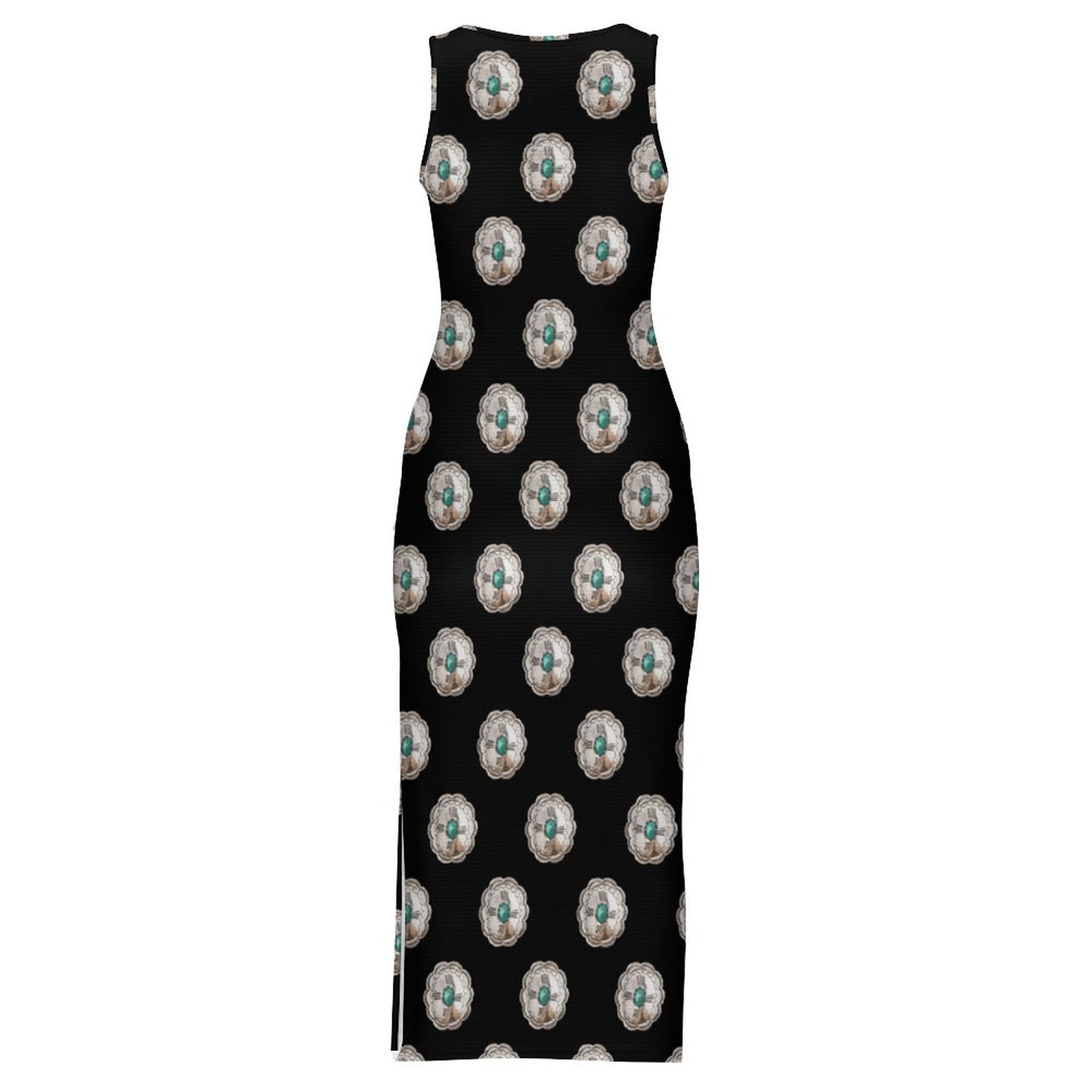 Baha Ranch Silver Concho Slit Maxi Dress