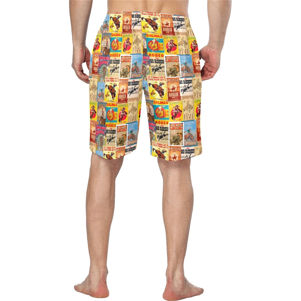 Baha Ranch Vintage Rodeo Poster Mens Western Swim Trunks Shorts