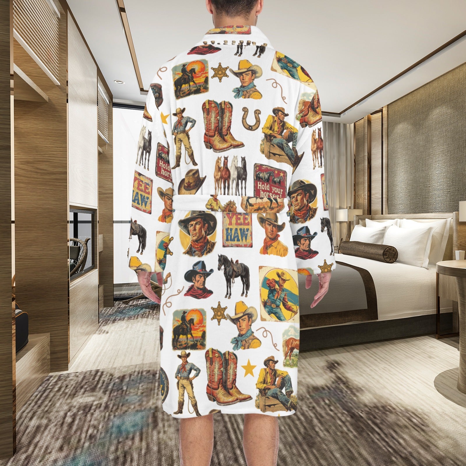 Baha Ranch Cowboy Collage Western Men's Bath Robe
