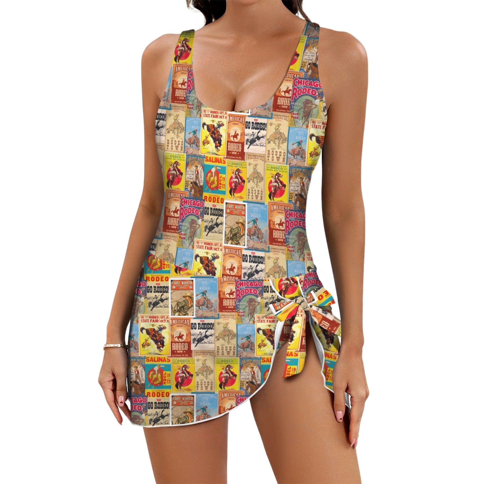 Baha Ranch Vintage Rodeo Poster Skirted Swimsuit