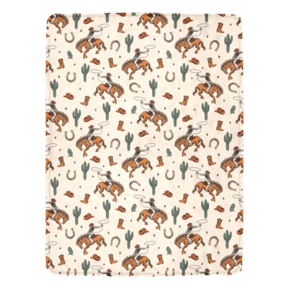 Baha Ranch Cowboy Rodeo Western Micro Fleece Blanket 60" x 80" Made in America
