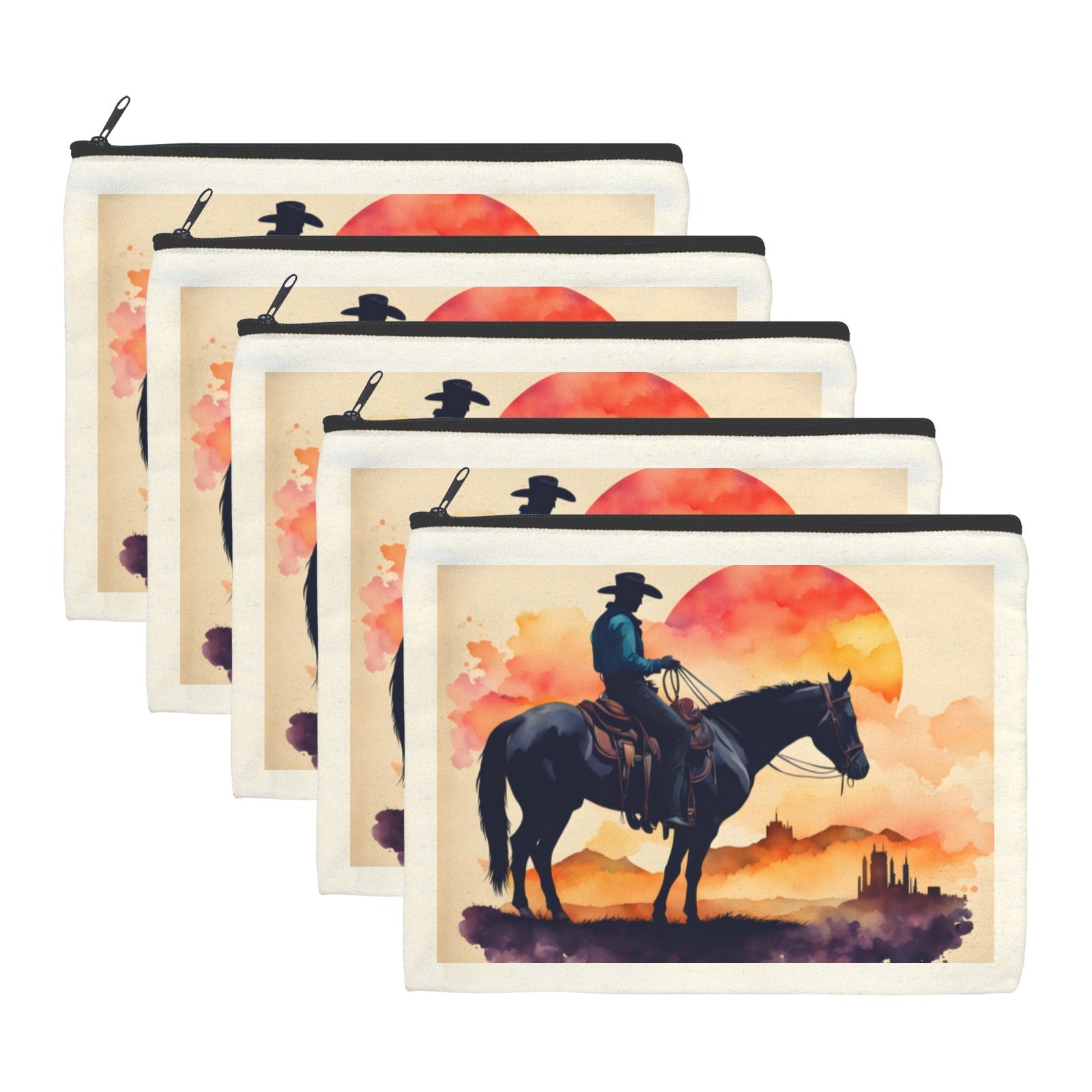 Baha Ranch Water Color Cowboy Cosmetic Bag Pack of 5 Made in America