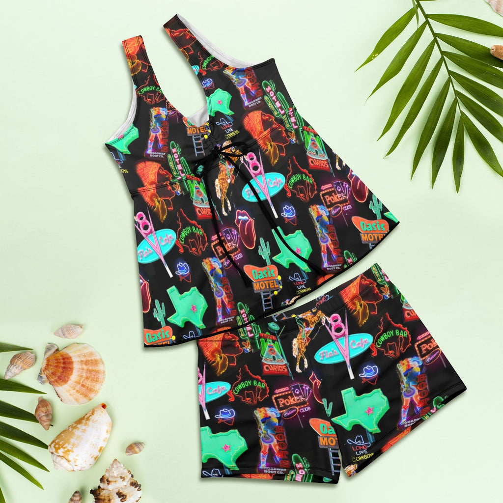 Baha Ranch Neon Rodeo Tankini & Boy Shorts Swim Set
