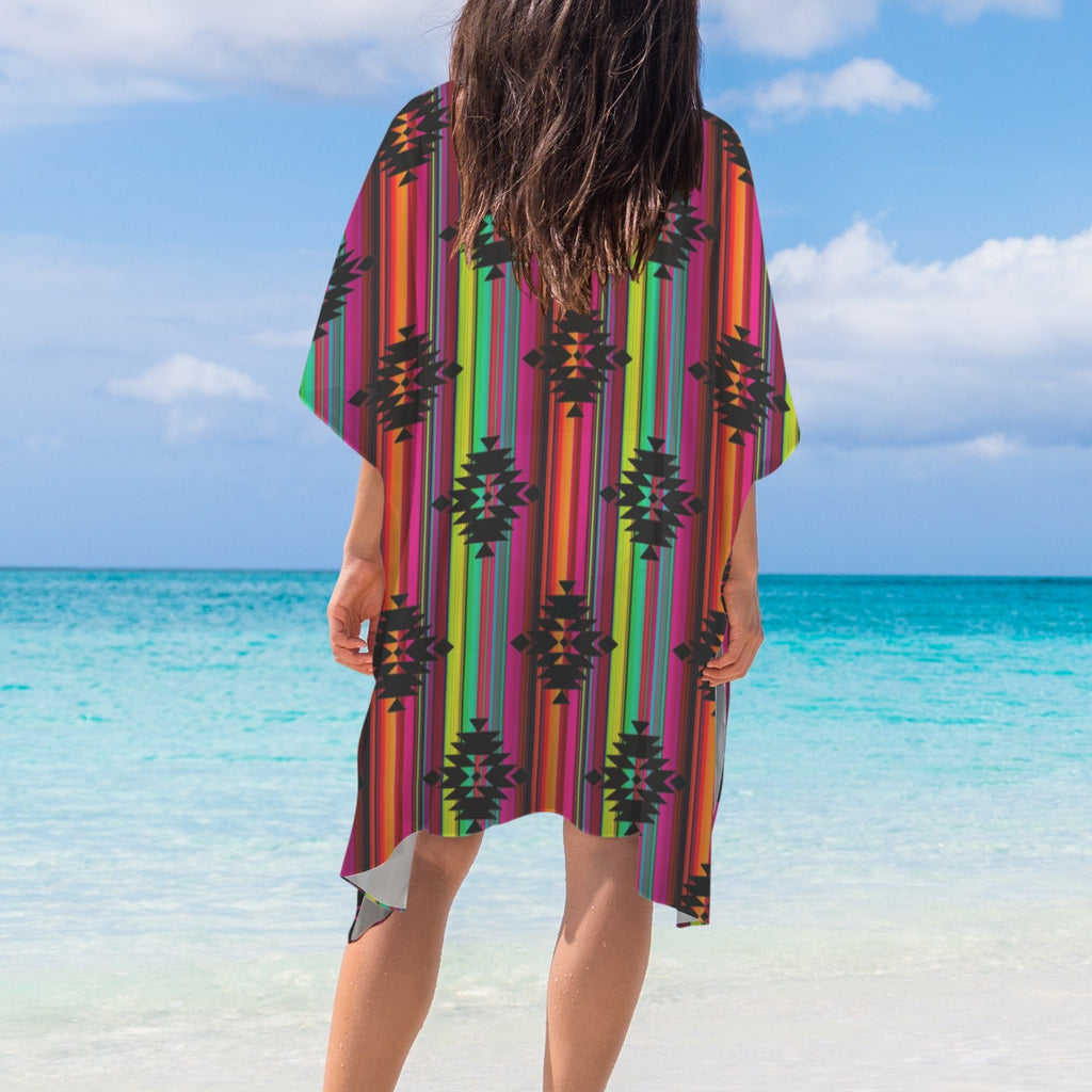 Baha Ranch Neon Aztec Duster Kimono Coverup Women's Long Cover Up