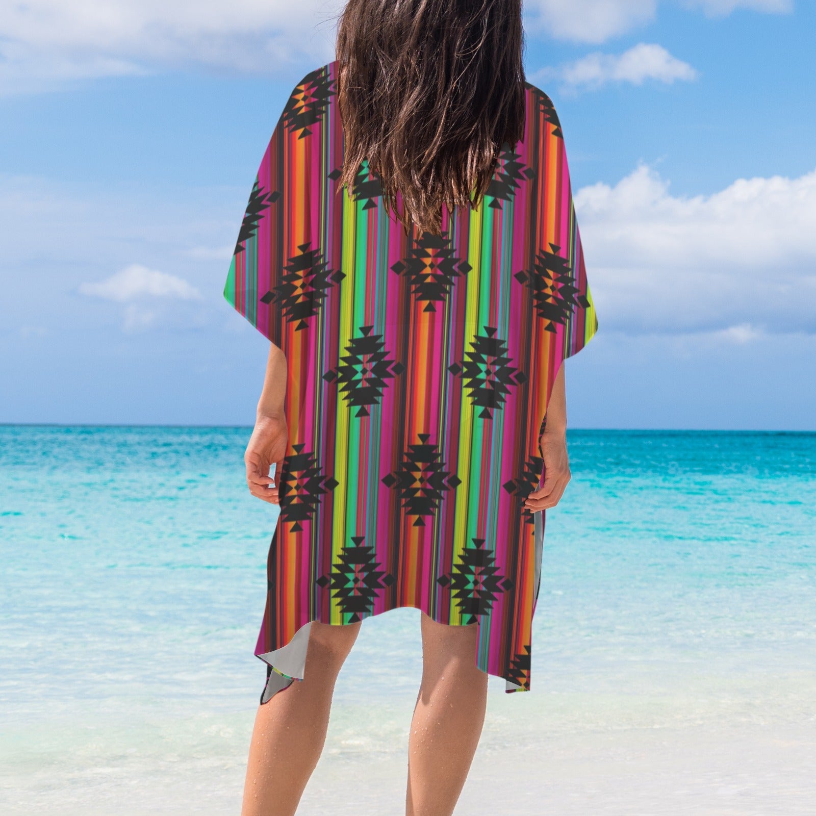 Baha Ranch Neon Aztec Duster Kimono Coverup Women's Long Cover Up