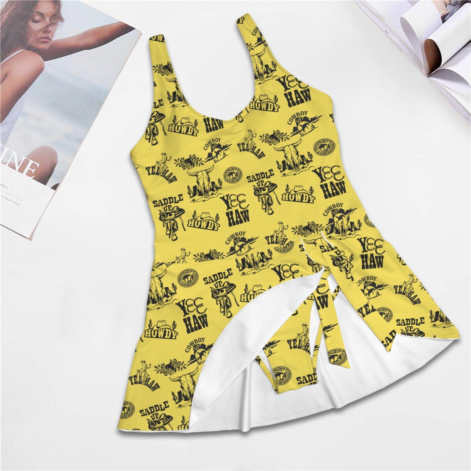 Baha Ranch Cowgirl Graphics Skirted One Piece Swim Suit