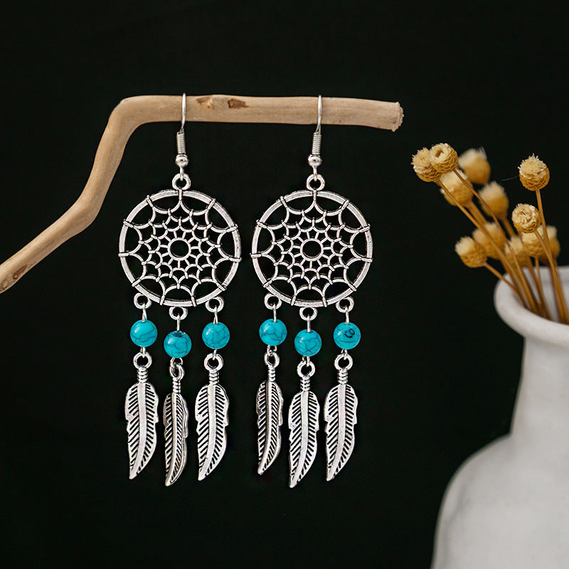 Boho Dream Catcher Feather Tassel Earrings