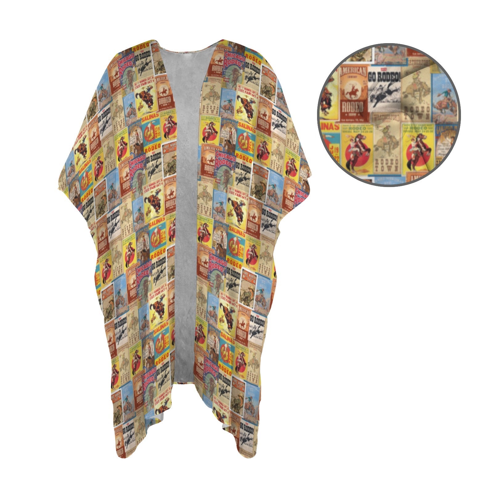 Baha Ranch Vintage Rodeo Poster Duster Kimono Coverup Women's Long Cover Up