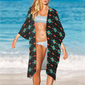 Baha Ranch Black Turquoise Orange Aztec Duster Kimono Coverup