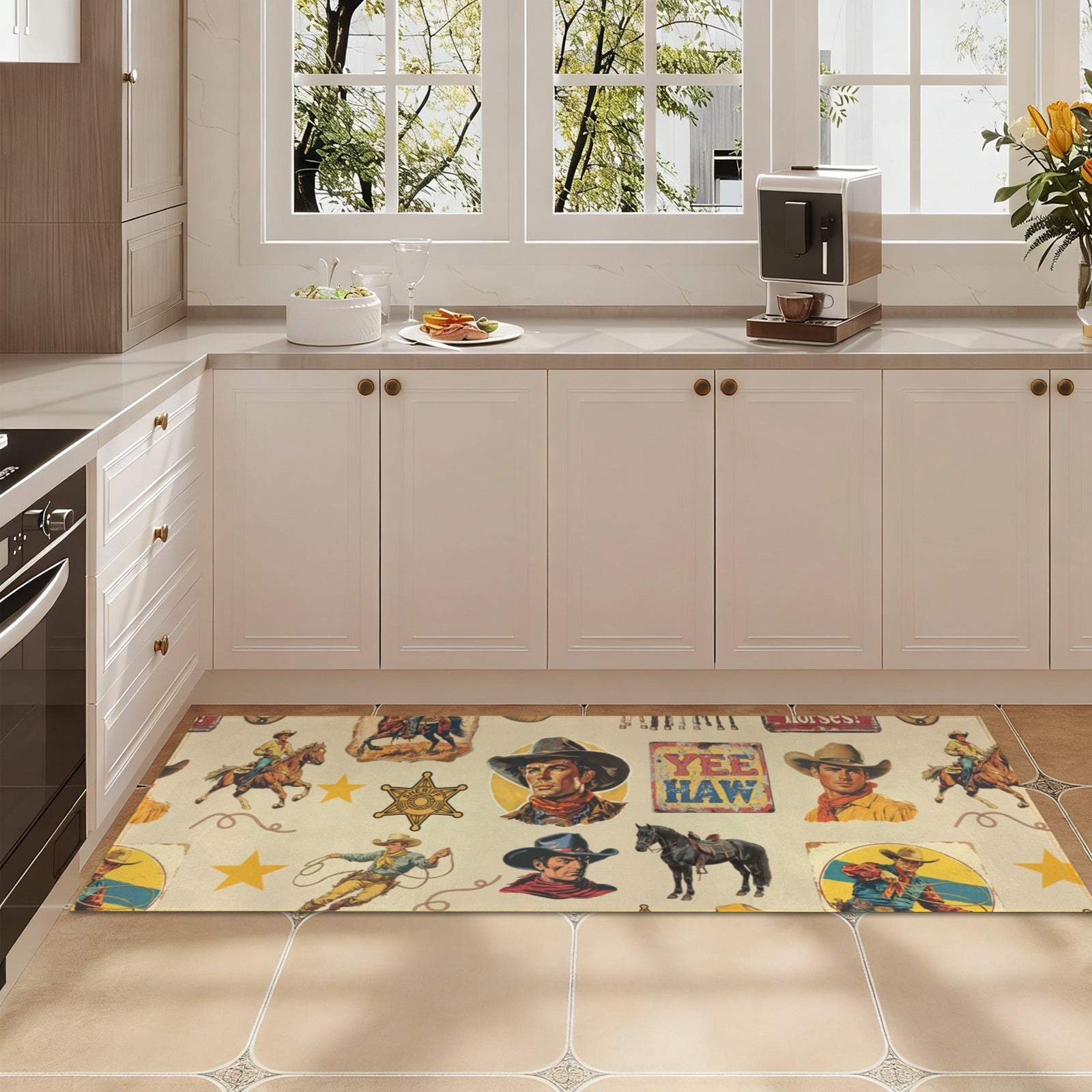 Vintage Cowboy Collage Floor Rug Runner Indoor 60" x 22" Made in America