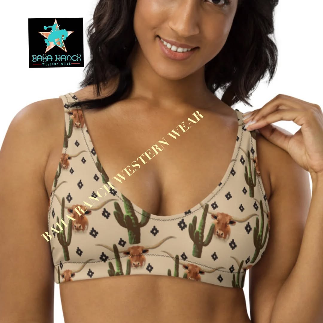 Ready to Ship Yeehaw Longhorn Cactus Bikini Top size XL