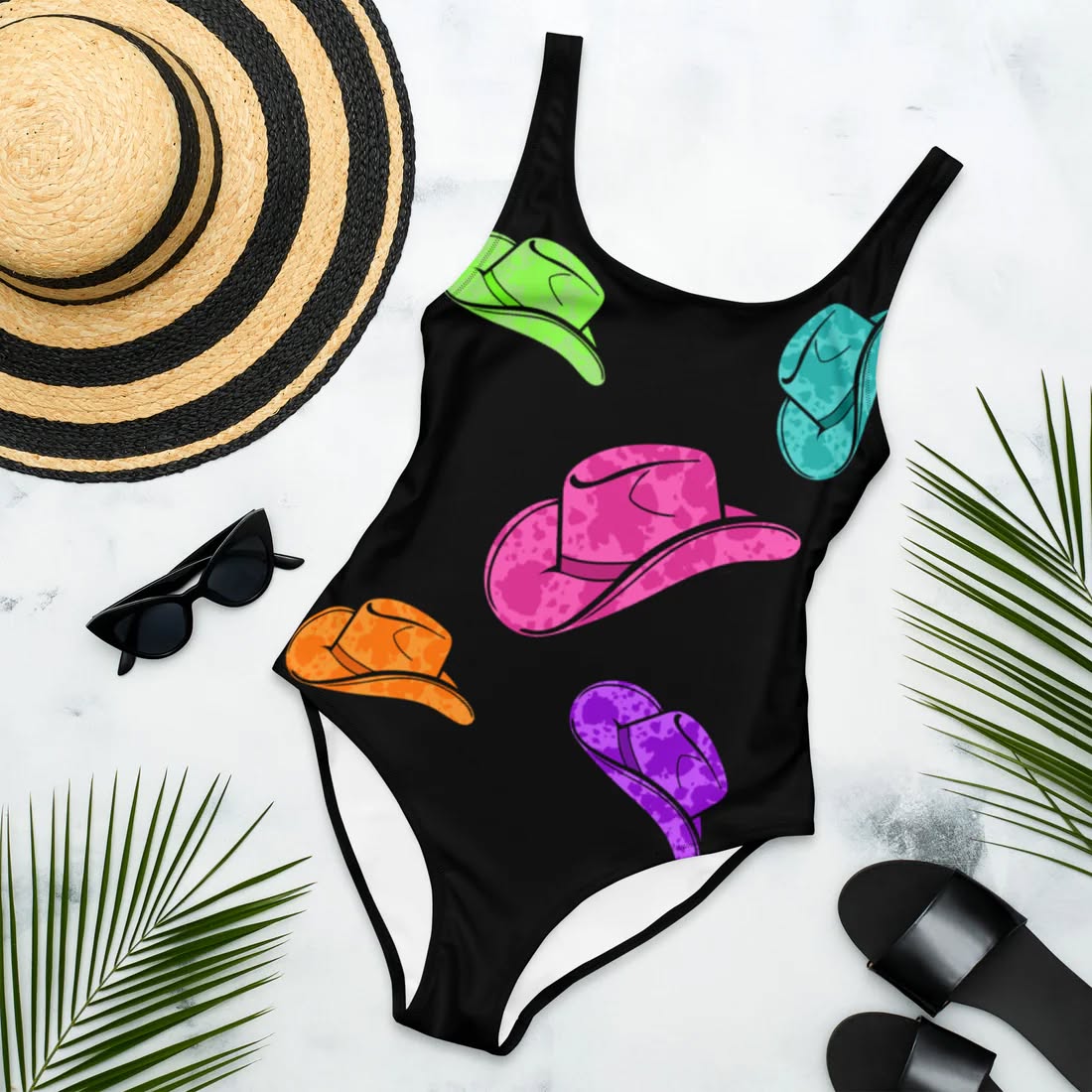 Ready to Ship Yeehaw Neon Hat One Piece Swimsuit size 2XL