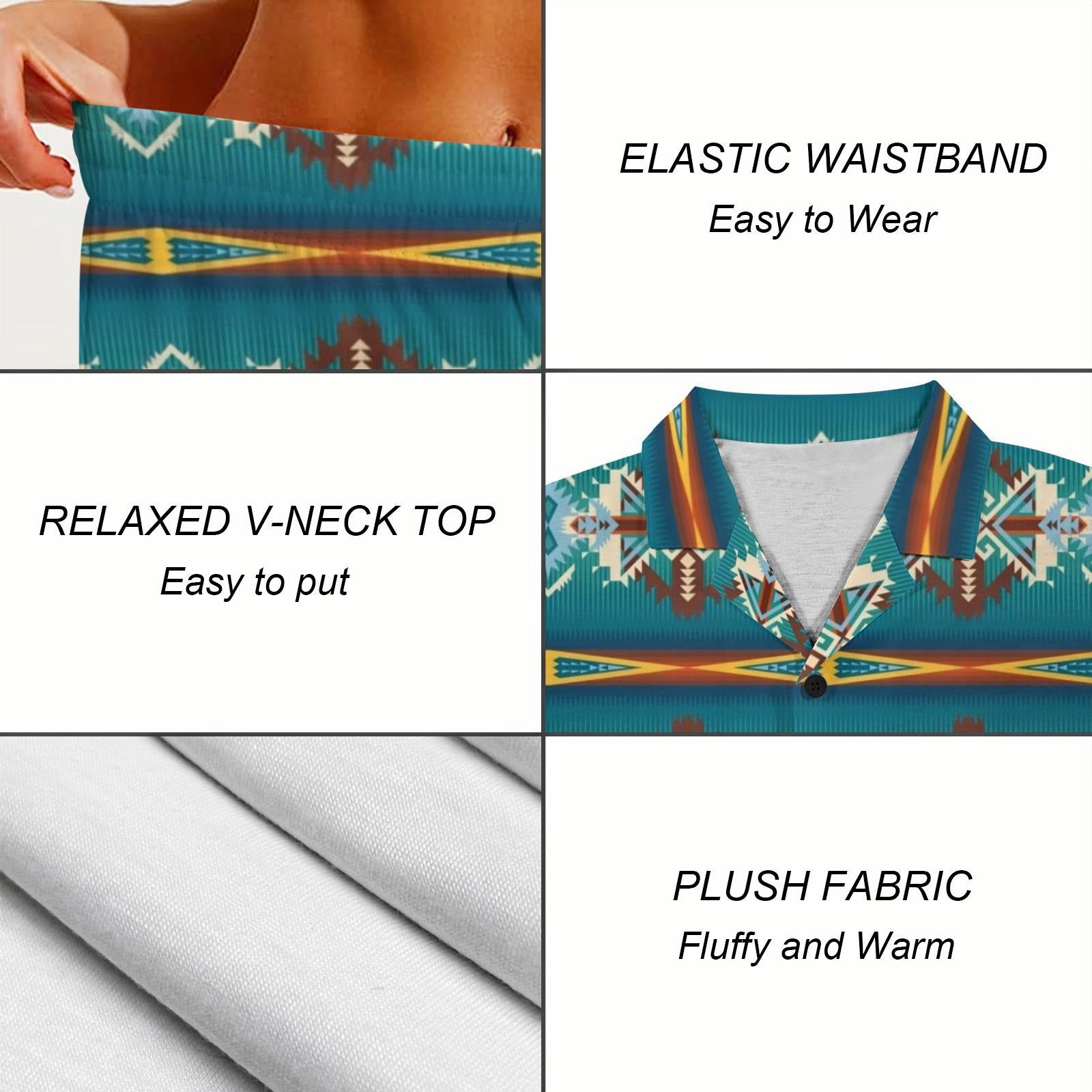 Baha Ranch Teal Aztec Women's Pajama Set Made in America