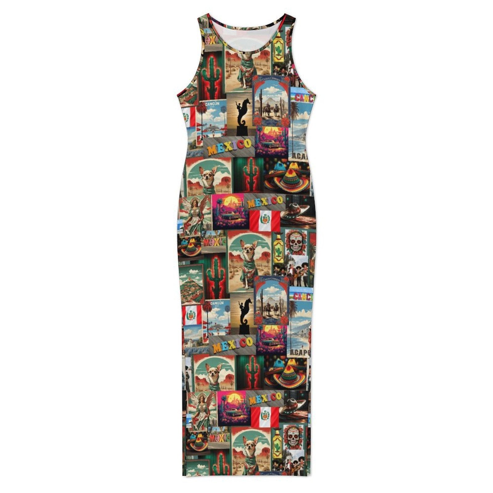 Baha Ranch Colores De Mexico Destination Mexico Sleeveless Bodycon Side Slit Long Dress