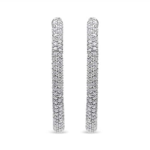 18K White Gold 2 1/3 Cttw Pave Set Diamond Semi Eternity Leverback Hoop Earrings (F-G Color, VS1-VS2 Clarity)