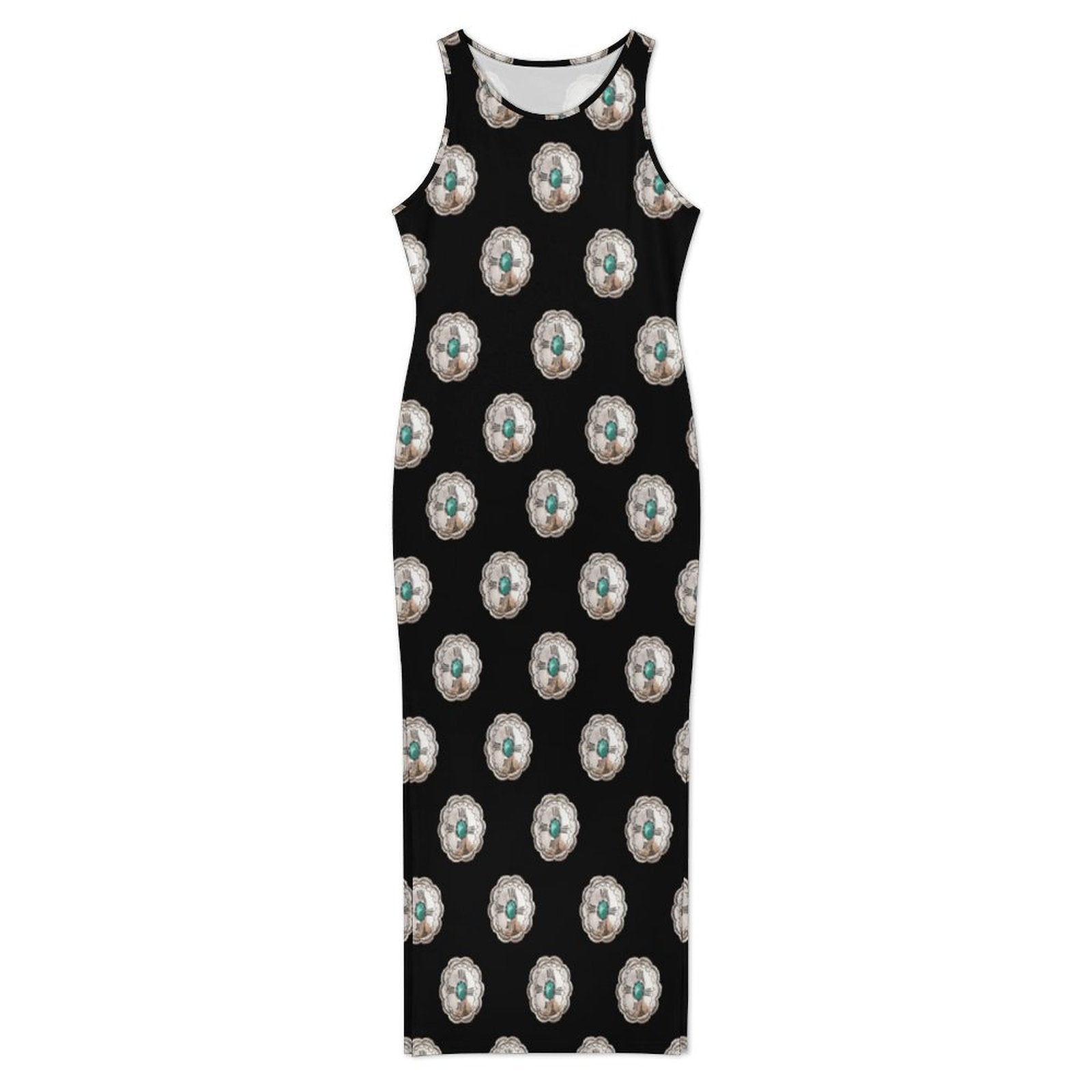 Baha Ranch Silver Concho Slit Maxi Dress