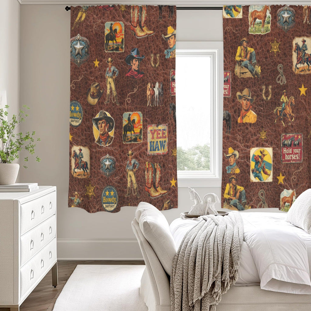 Baha Ranch Vintage Cowboy Collage Western Curtains 52" x 63" Made in America