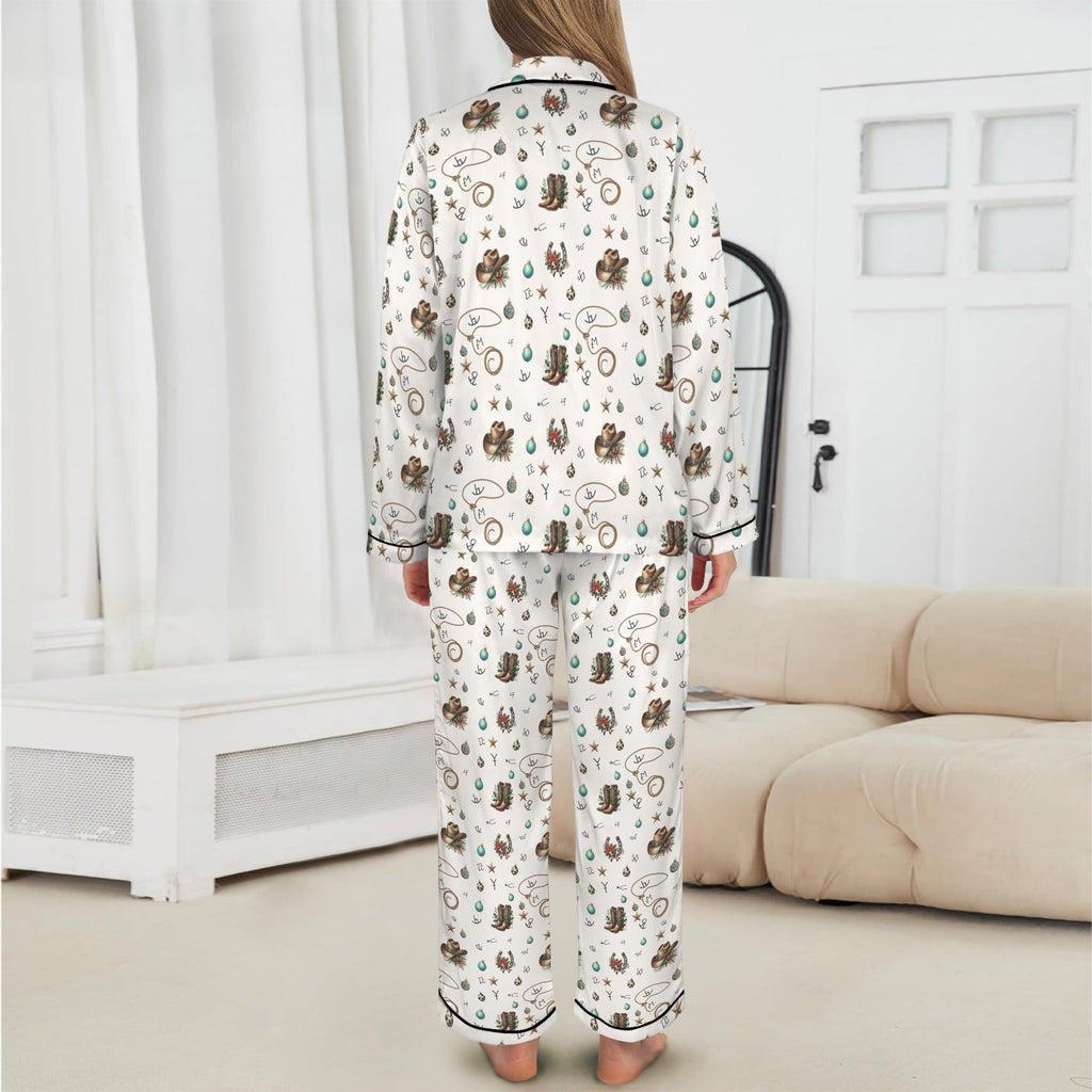 Baha Ranch Boots and Brands Western Christmas Long Satin Pajamas