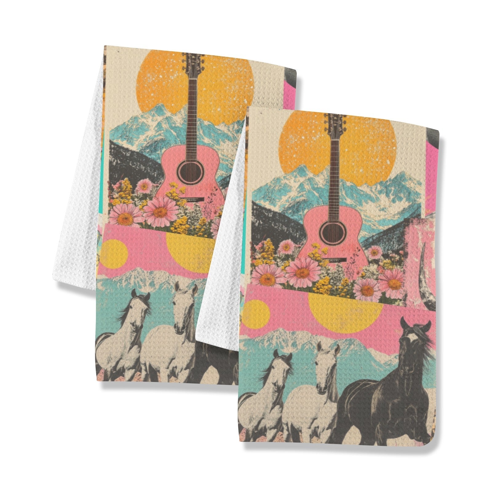 Baha Ranch Retro Pop Western set of 2 Kitchen Dish Towels Made in America