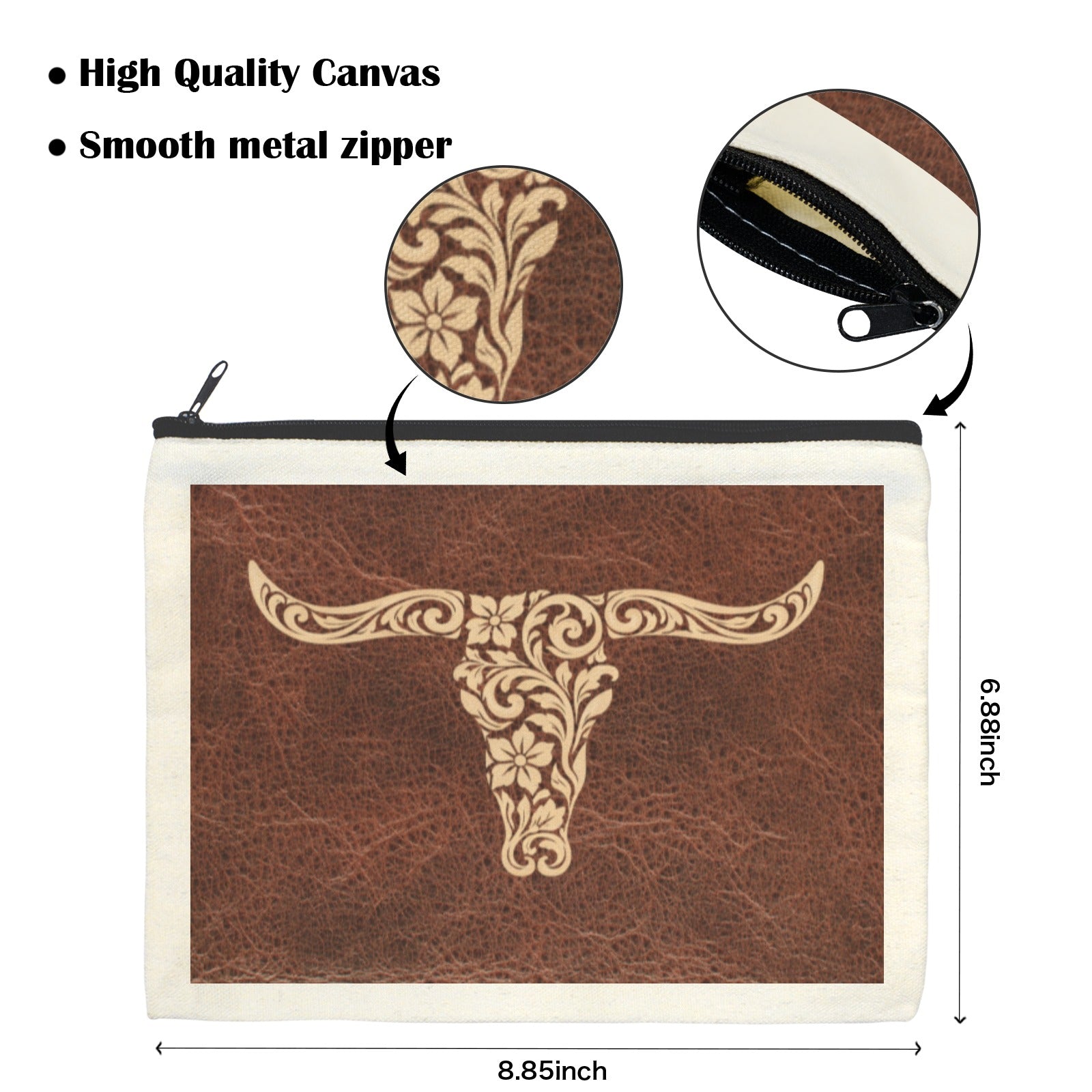 Baha Ranch Tooled Longhorn Set of 5 bags Cosmetic Bag Made in America