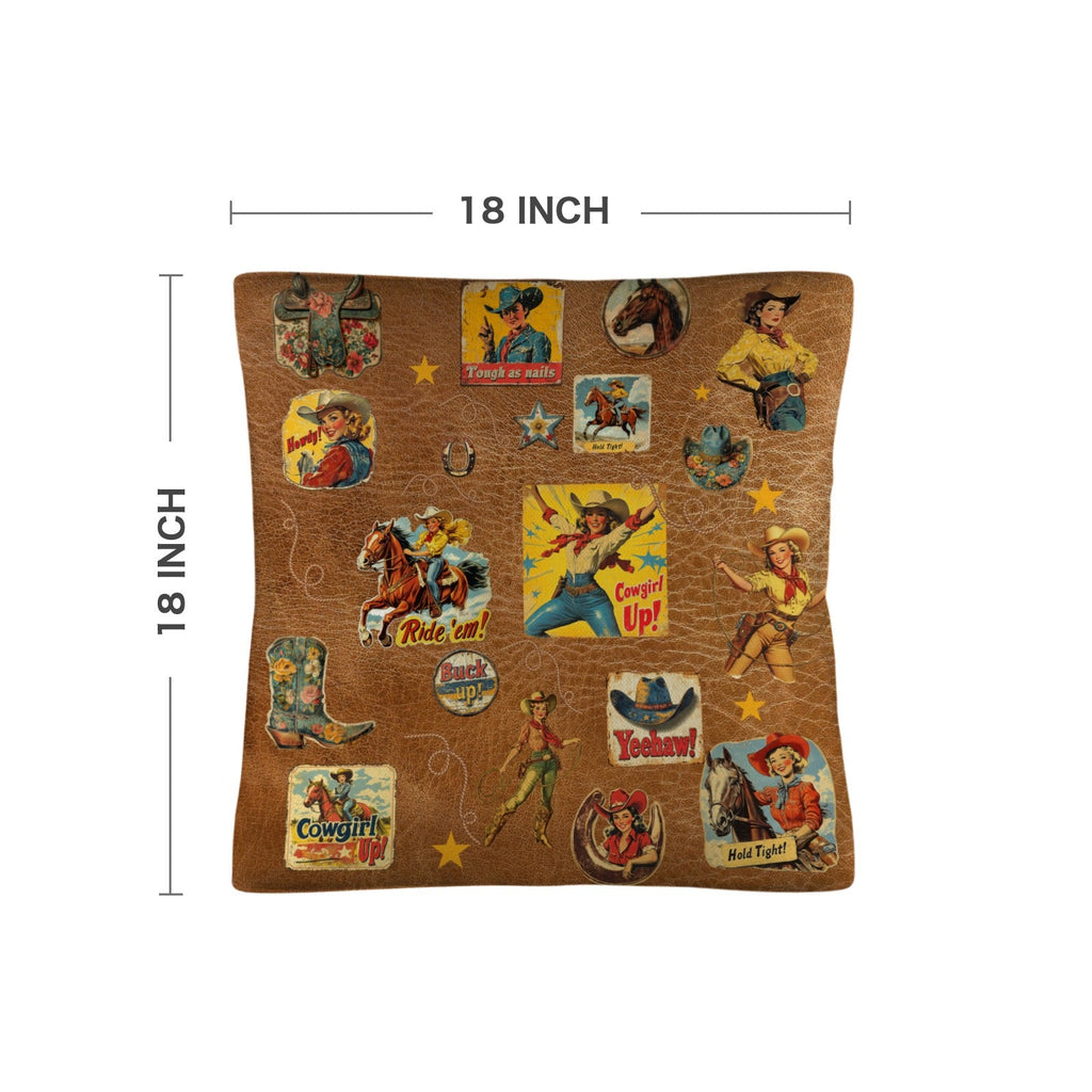 Baha Ranch Vintage Cowgirl Collage Square Pillow Case 18x18 Made in America