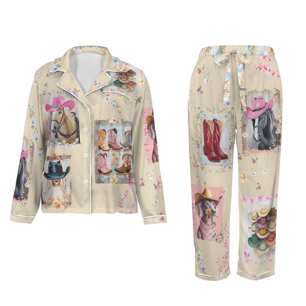 Baha Ranch Danilo Painted Cowgirl Satin Long Pajamas