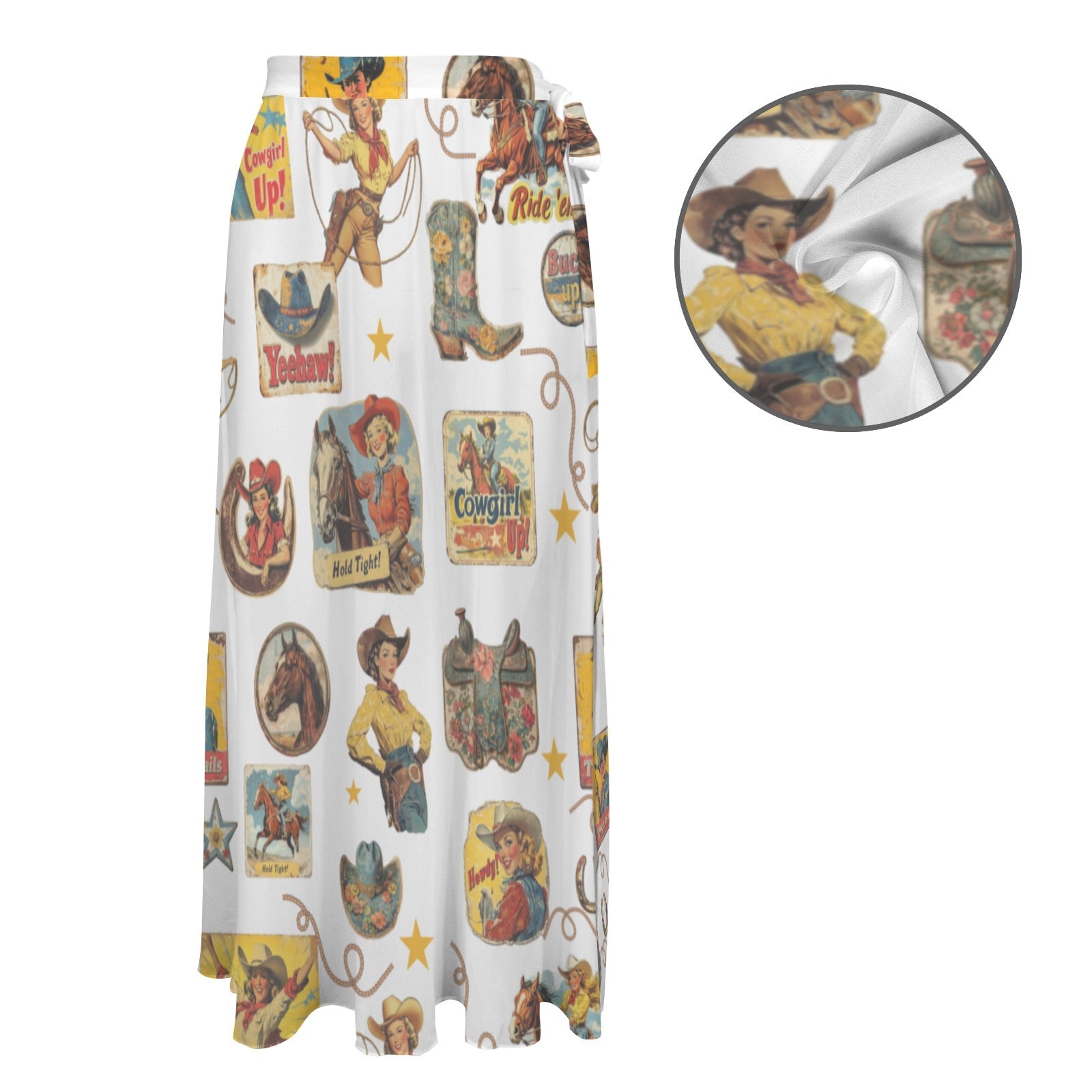 Baha Ranch Vintage Cowgirl Collage Beach Coverup Skirt